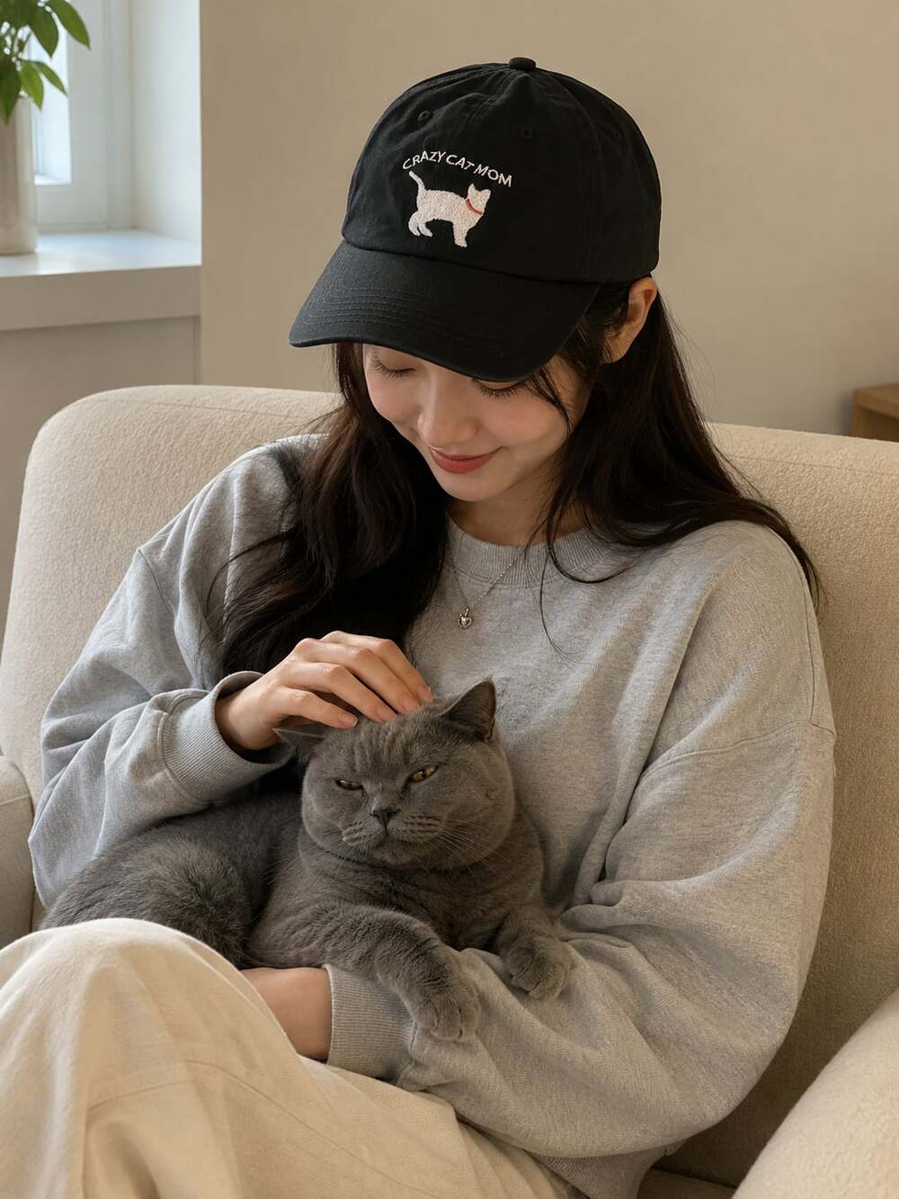 Madd Hatter Crazy Cat Mom Embroidered Black Baseball Cap
